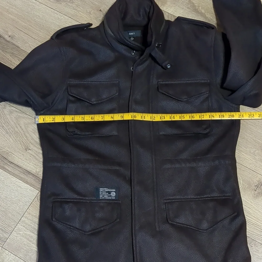 Obey faux suede chocolate brown Women’s coat with hidden hoodie Size L - Picture 2 of 10